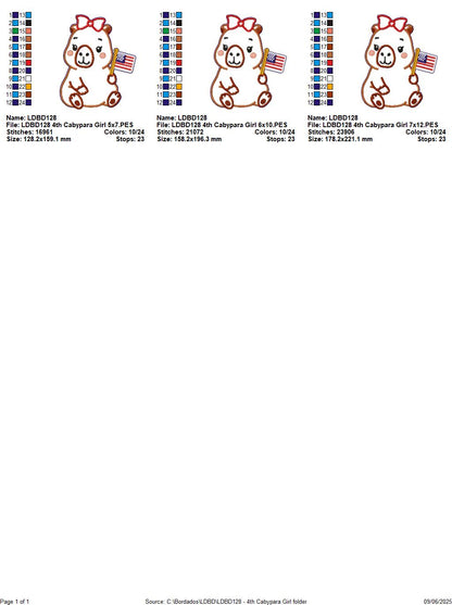 4th of July Cappybara Girl - Paper Towel Holder Cover - ITH Project - Machine Embroidery Design