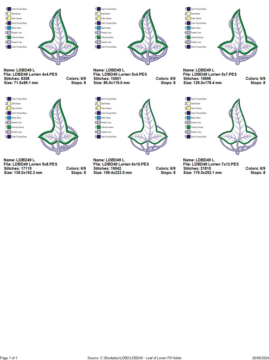 Leaf of Lorien Brooch The Lord of the Rings - ITH Project - Machine Embroidery Design