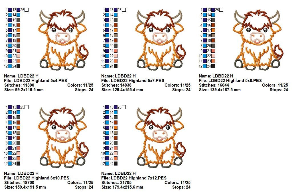 Sweet Highland Cow - Appliqué - Machine Embroidery Design