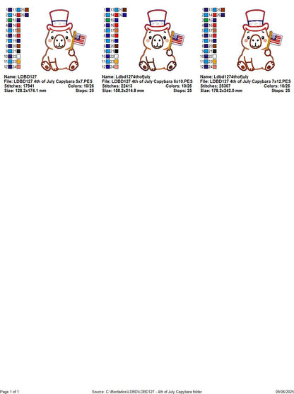 4th of July Cappybara Boy - Paper Towel Holder Cover - ITH Project - Machine Embroidery Design