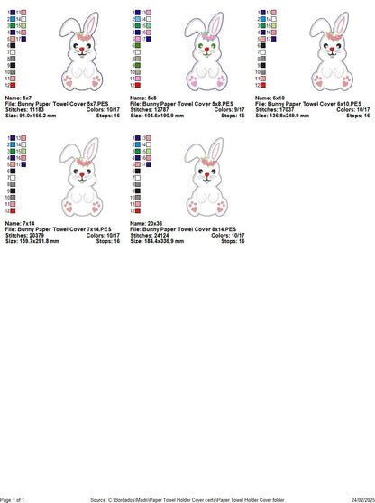 Bunny with Flowers Paper Towel Holder Cover - ITH Project - Machine Embroidery Design