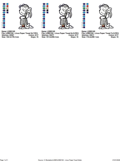 Linus with Blanket Paper Towel Holder Cover - ITH Project - Machine Embroidery Design