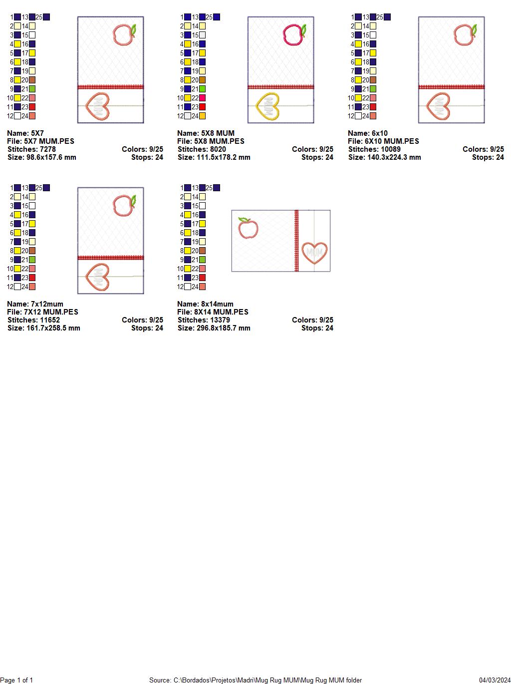 Apple MOM and MUM Mug Rug - ITH Project - Machine Embroidery Design