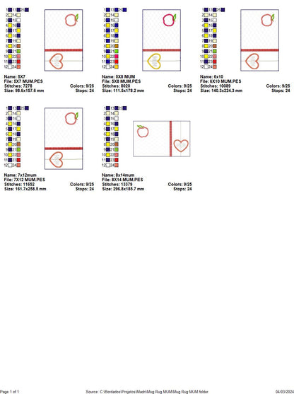 Apple MOM and MUM Mug Rug - ITH Project - Machine Embroidery Design