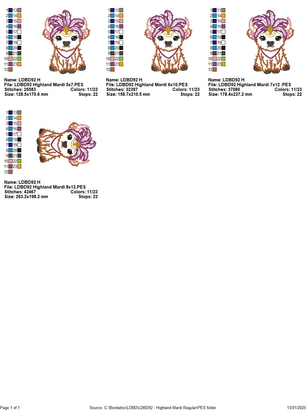 Highland Cow Mardi Gras - Applique - Machine Embroidery Design