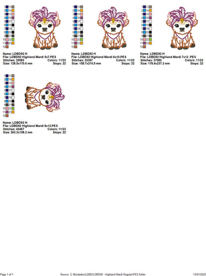 Highland Cow Mardi Gras - Applique - Machine Embroidery Design