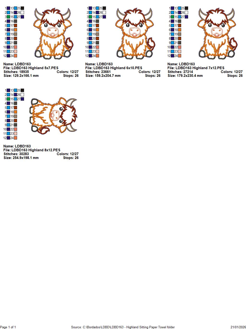 Highland Cow Sitting Paper Towel Holder Cover – ITH Project – Machine Embroidery Design