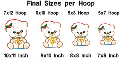 Christmas Bear Holding a Gift - ITH Project - Machine Embroidery Design