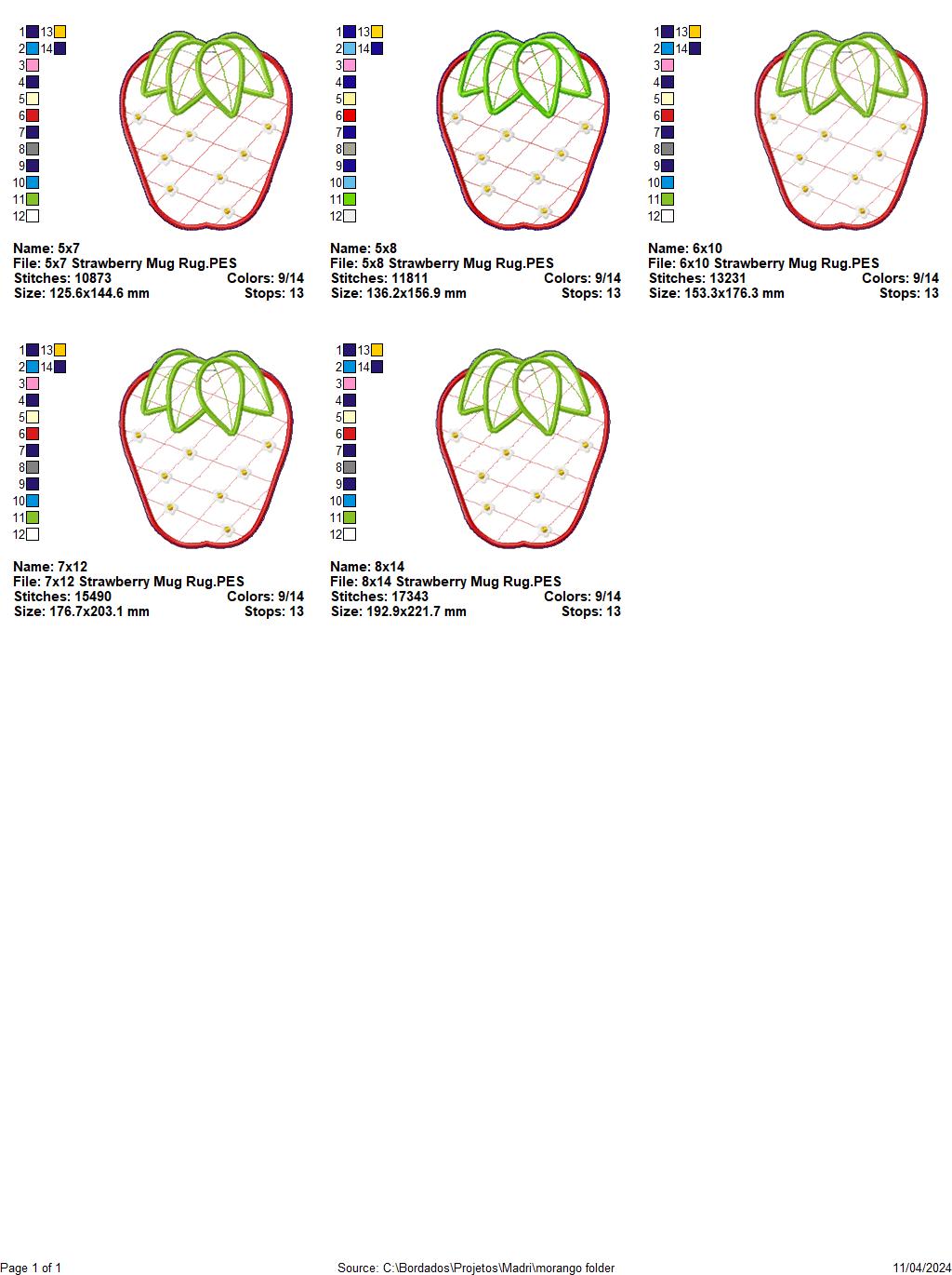 Strawberry Mug Rug - ITH Project - Machine Embroidery Design