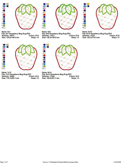 Strawberry Mug Rug - ITH Project - Machine Embroidery Design