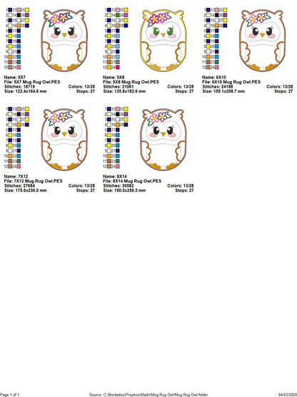 Owl Mug Rug - ITH Project - Machine Embroidery Design