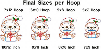 Christmas Sloth Holding a Gift - ITH Project - Machine Embroidery Design