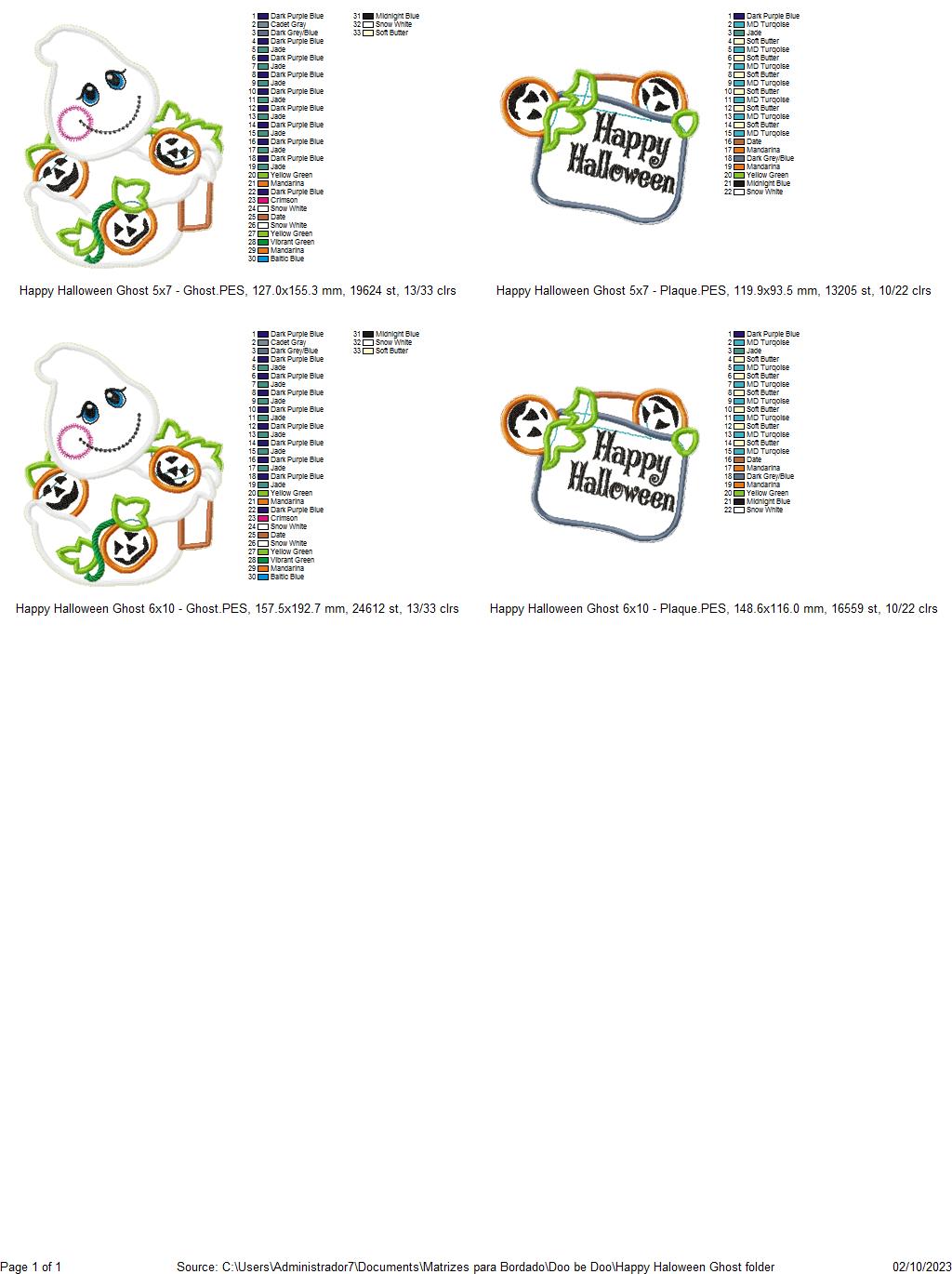 Happy Halloween Ghost Ornament - ITH Project - Machine Embroidery Design