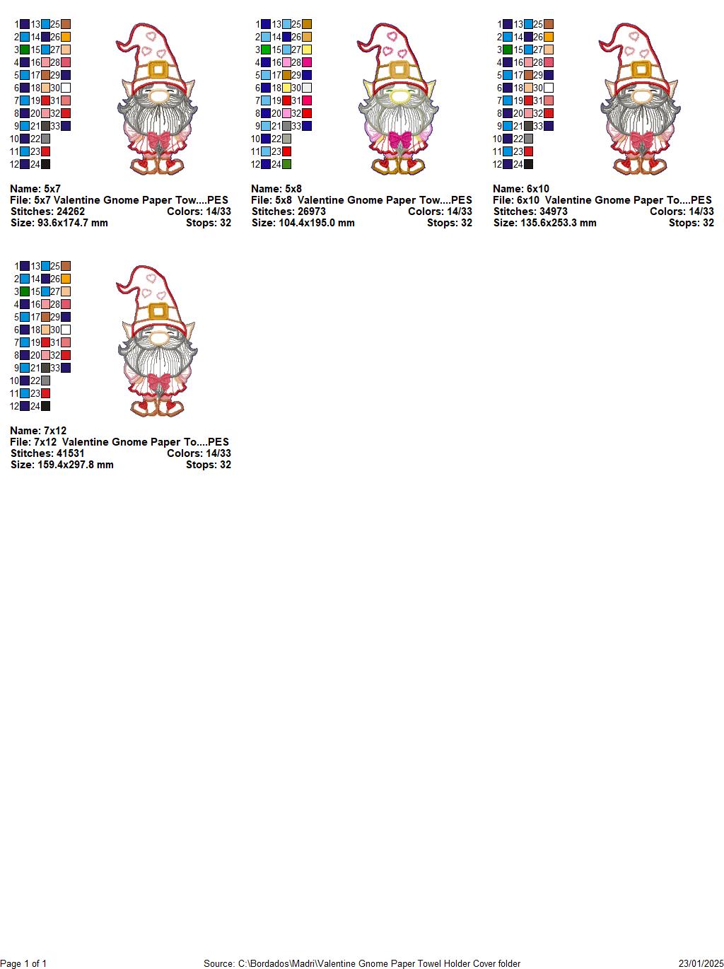 Gnome Valentine Paper Towel Holder Cover - ITH Project - Machine Embroidery Design