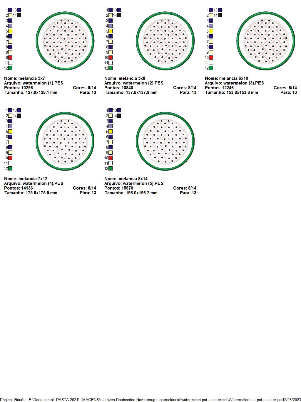 Watermelon Pot Coaster Set - ITH Project - Machine Embroidery Design