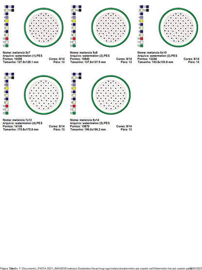 Watermelon Pot Coaster Set - ITH Project - Machine Embroidery Design