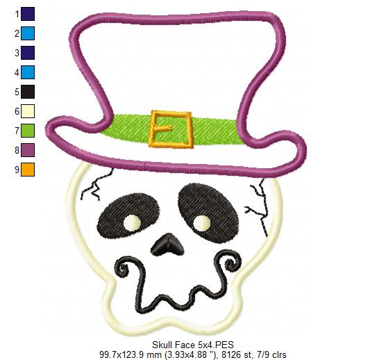 Halloween Face Skull  - Applique - Machine Embroidery Design