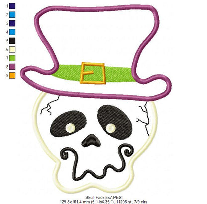 Halloween Face Skull  - Applique - Machine Embroidery Design