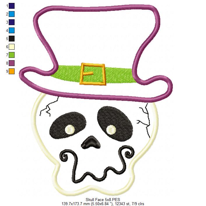 Halloween Face Skull  - Applique - Machine Embroidery Design