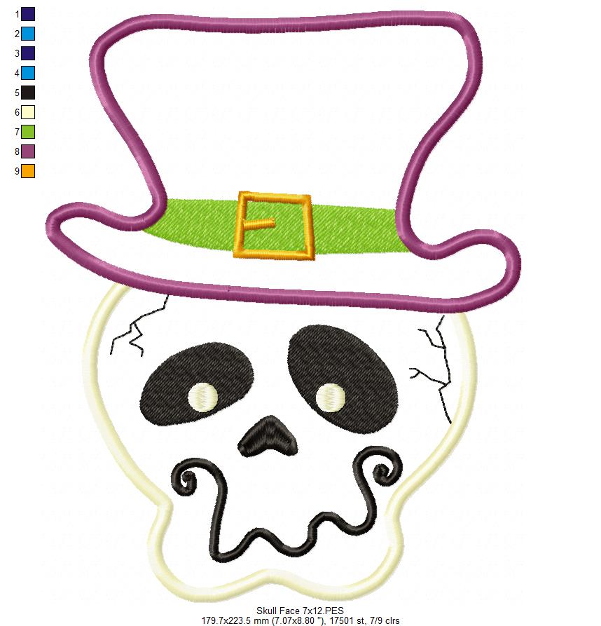 Halloween Face Skull  - Applique - Machine Embroidery Design