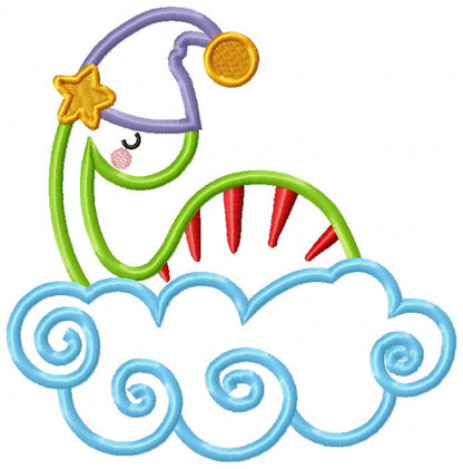 Sleepy Dinosaur on Cloud – Applique - Machine Embroidery Design