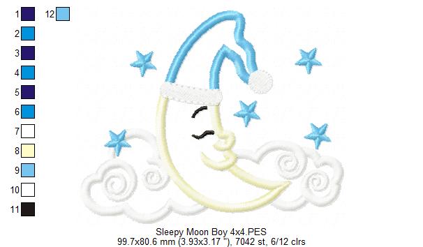 Sleepy Moon Boy - Applique - Machine Embroidery Design