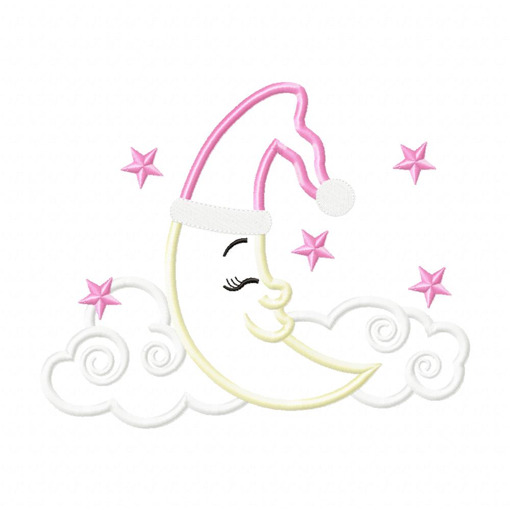 Sleepy Moon Girl - Applique - Machine Embroidery Design