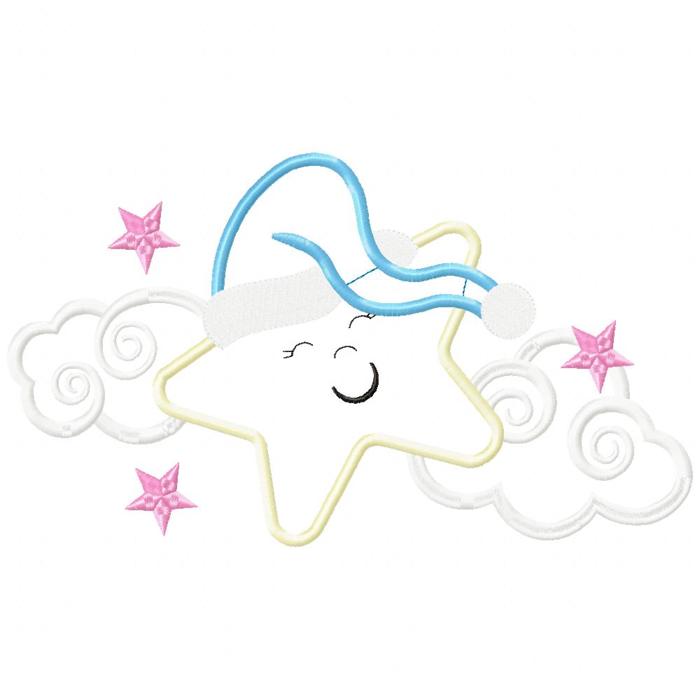 Sleepy Star - Applique - Machine Embroidery Design