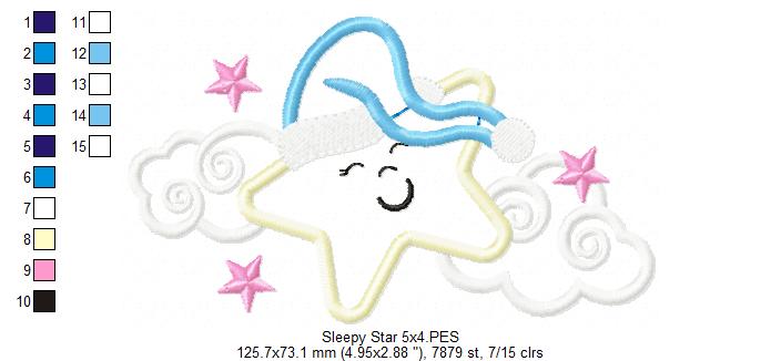 Sleepy Star - Applique - Machine Embroidery Design