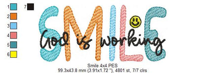 Smile God is Working - Fill Stitch - Machine Embroidery Design