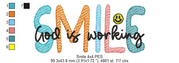 Smile God is Working - Fill Stitch - Machine Embroidery Design