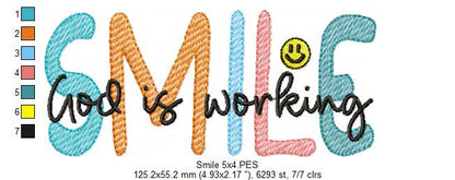 Smile God is Working - Fill Stitch - Machine Embroidery Design