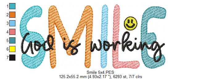 Smile God is Working - Fill Stitch - Machine Embroidery Design