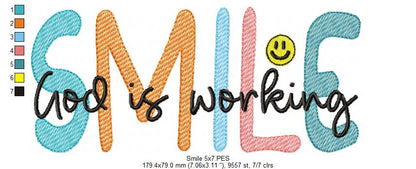 Smile God is Working - Fill Stitch - Machine Embroidery Design