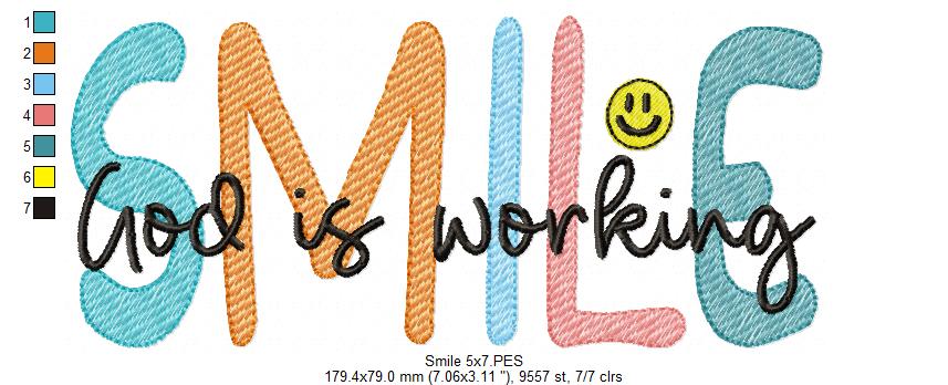 Smile God is Working - Fill Stitch - Machine Embroidery Design