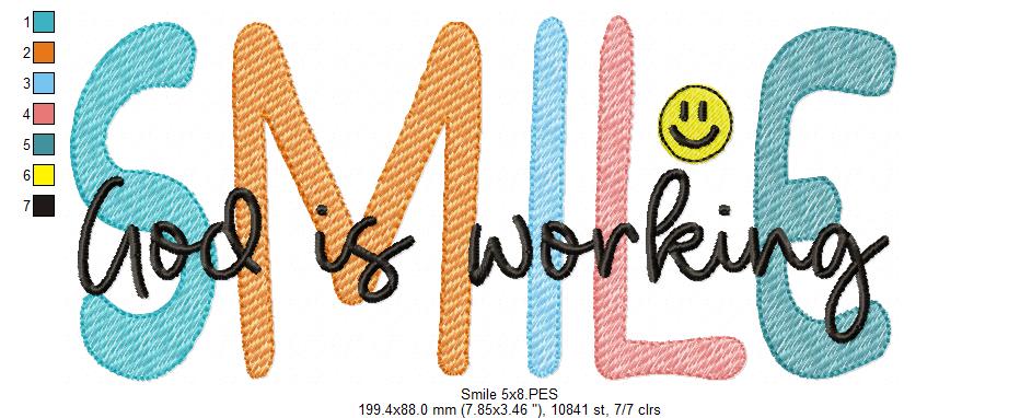 Smile God is Working - Fill Stitch - Machine Embroidery Design