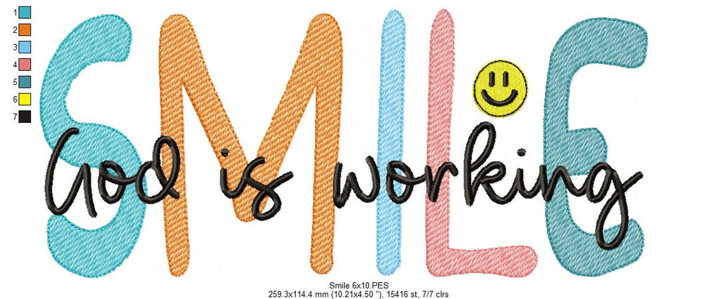 Smile God is Working - Fill Stitch - Machine Embroidery Design