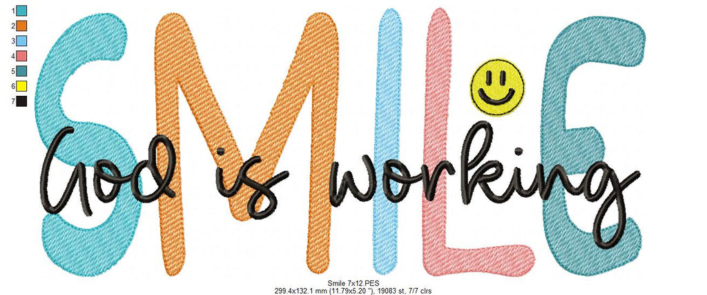 Smile God is Working - Fill Stitch - Machine Embroidery Design