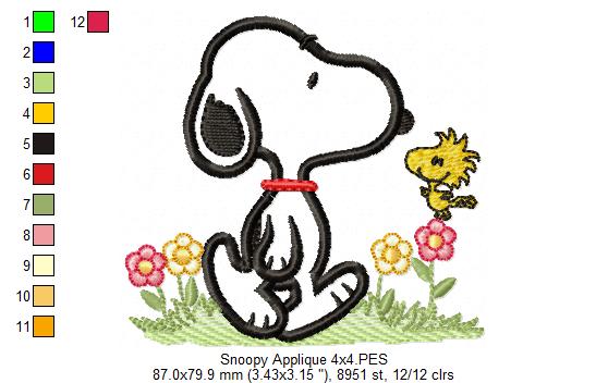 White Dog and Yellow Bird - Applique - Machine Embroidery Design