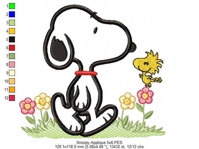 White Dog and Yellow Bird - Applique - Machine Embroidery Design