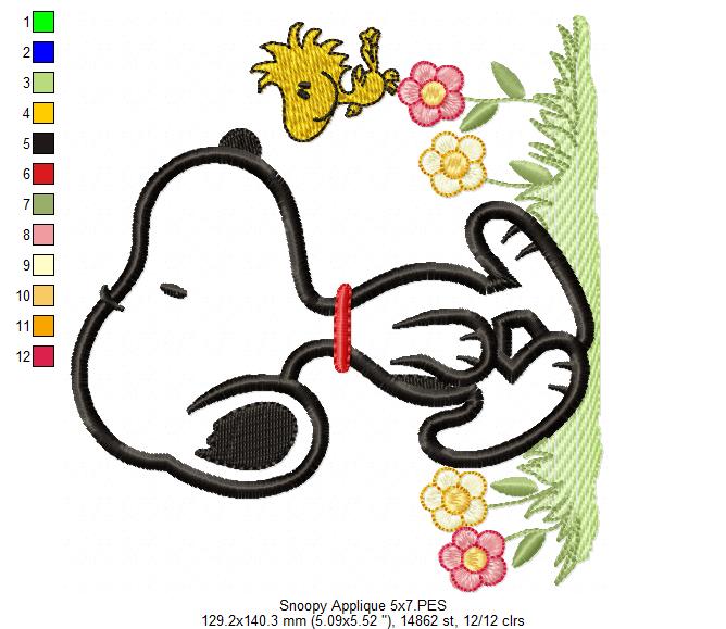 White Dog and Yellow Bird - Applique - Machine Embroidery Design