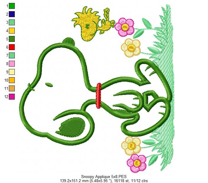 White Dog and Yellow Bird - Applique - Machine Embroidery Design