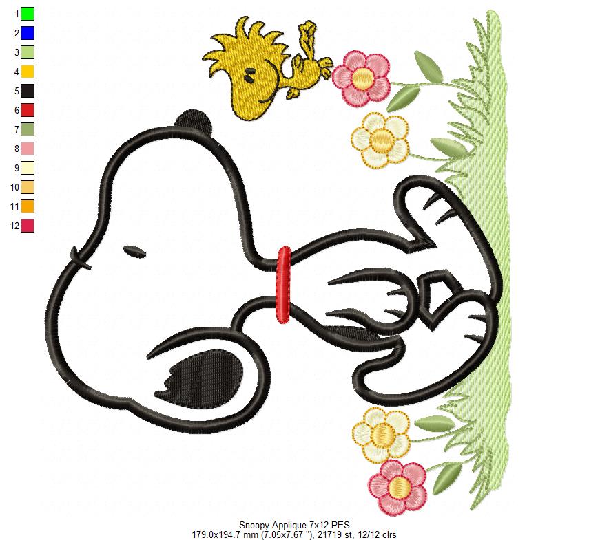 White Dog and Yellow Bird - Applique - Machine Embroidery Design