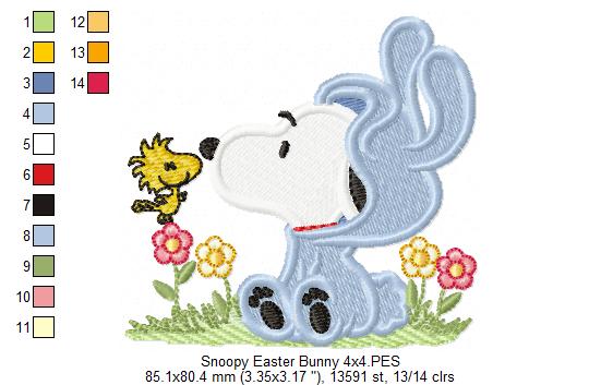 White Dog Dress as a Bunny - Fill Stitch - Machine Embroidery Design