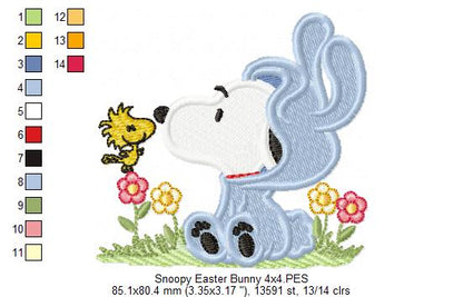 White Dog Dress as a Bunny - Fill Stitch - Machine Embroidery Design