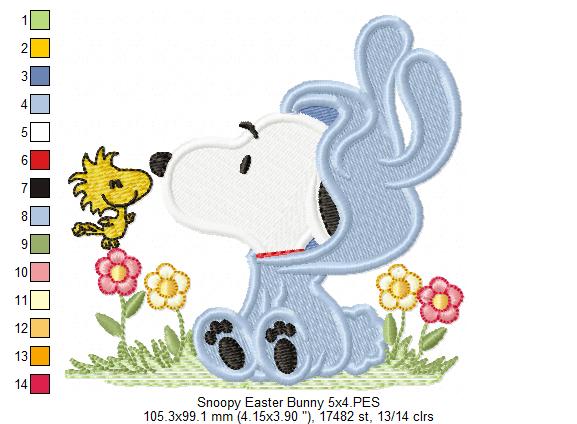 White Dog Dress as a Bunny - Fill Stitch - Machine Embroidery Design