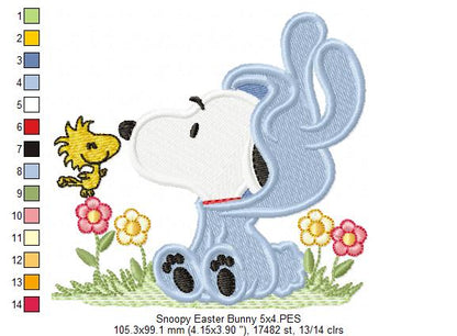 White Dog Dress as a Bunny - Fill Stitch - Machine Embroidery Design