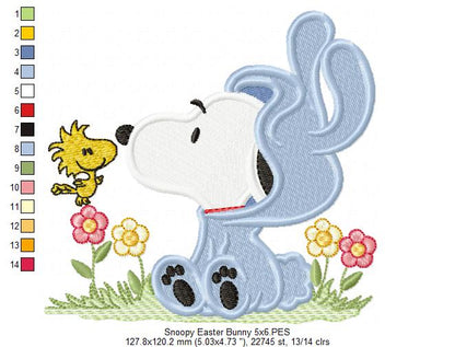 White Dog Dress as a Bunny - Fill Stitch - Machine Embroidery Design