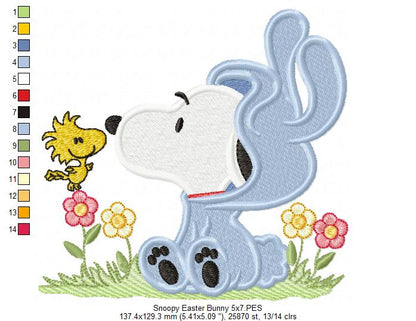 White Dog Dress as a Bunny - Fill Stitch - Machine Embroidery Design