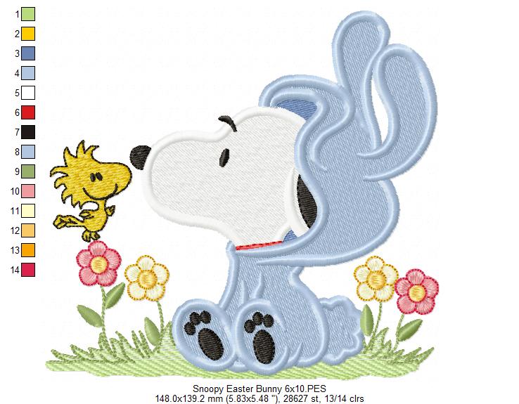 White Dog Dress as a Bunny - Fill Stitch - Machine Embroidery Design